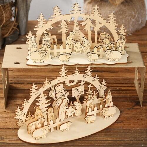 Christmas Decoration Handmade Wooden Assembled Reindeer Sled DIY Ornaments Jigsaw Snowman Elk Model Home Christmas Party Gifts