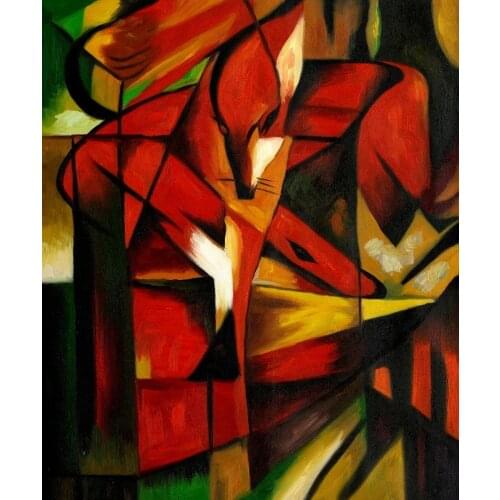 Handpainted Abstract Painting Animal - The Fox by Franz Marc, Abstract Animal Paintings on Canvas Art Picture Vertical