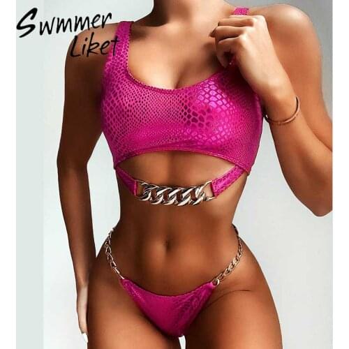 Silver snake bikini push up Sexy swimsuit women Neon swimwear 2020 female New chain bathing suit Brazilian bathers biquini Mujer