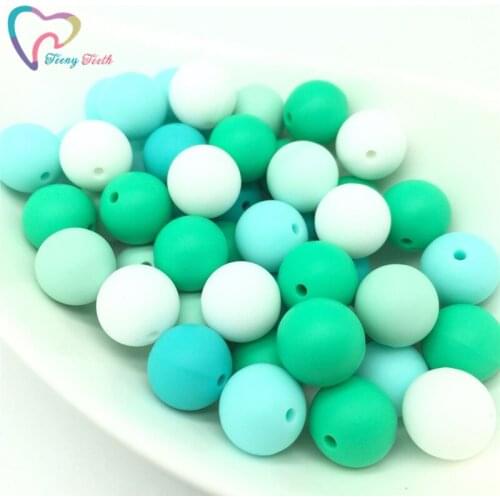 Teeny Teeth 40 PCS Silicone Beads Boys Greeny Shadow Baby colors Teething Beads Safe Food Grade Teething 12 MM Round Loose Beads