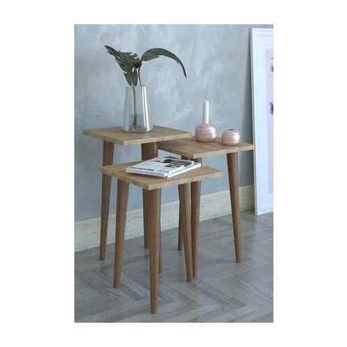 Modern 3'lü Zigon Coffee table Side table Serving Stand, Tea Stand-Sapphire/Oak coffe table table bassee