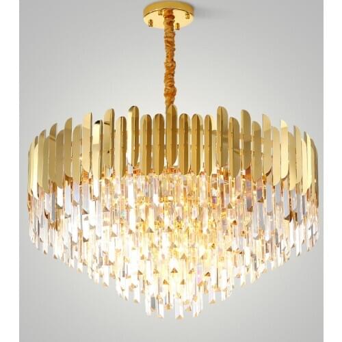 LED Modern Stainless Steel Crystal Gold Round Chandelier Lighting Lustre Suspension Luminaire Lampen Hanging Lamps For Foyer