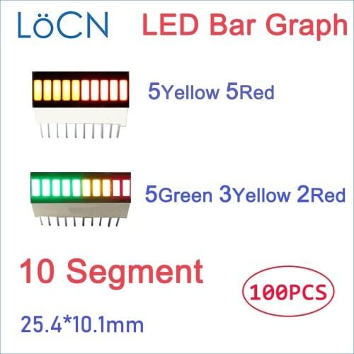 LED Display Bar graph Light 10 segment 2510 RED YELLOW GREEN Bargraph multi color 3 color 2 color module digital tube DIY 100pcs