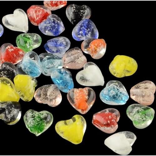 100Pcs 12mm Handmade Luminous Heart Lampwork Beads Loose Spacer Bead For Bracelet Necklace DIY Craft Jewelry Making Wholesale