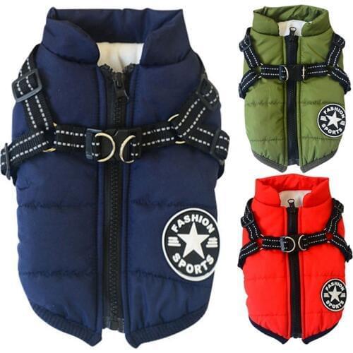 Dogs Warm Coat Puppy Winter Ski Suit Clothes For Small Dog Jacket With Chest Strap Clothing Pet Dog Velvet Thickening Vest S-XXL