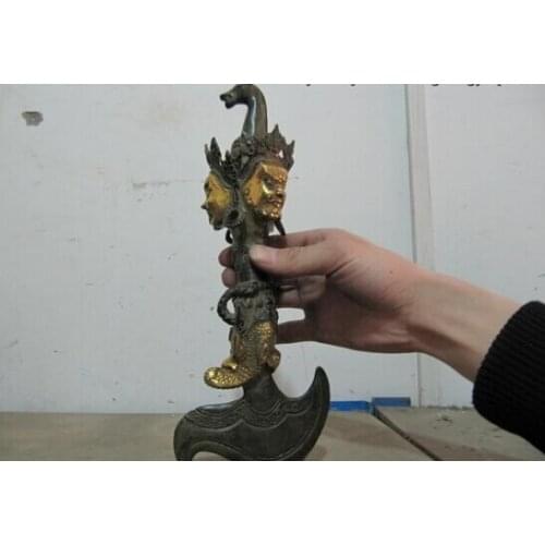 Tibet Buddhism Bronze Gilt Evil spirits Vajrakila Hayagriva Buddha Phurpa Dagger 29cm