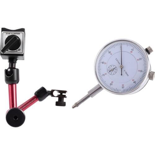 Universal Dial Indicator On/Off Magnetic Base Stand Holder with Dial Indicator Gauge 0-10Mm Meter Precise 0.01 Resolution Concen