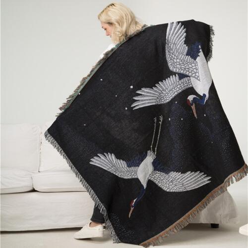 Japanese Retro Throw Blanket Backrest Towel Tapestry Sofa Covers Cranes Cobertor Dust Cover Air Conditioning Blankets For Bed