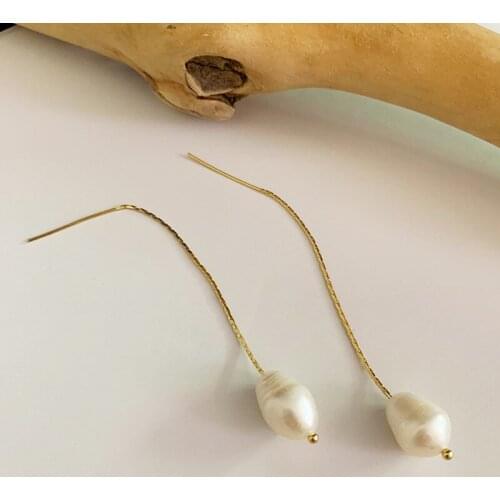 Minar Natural Freshwater Pearl Pendant Earrings for Women Ladies Gold Colour Metal Long Dangle Earrings Fashion Accessories