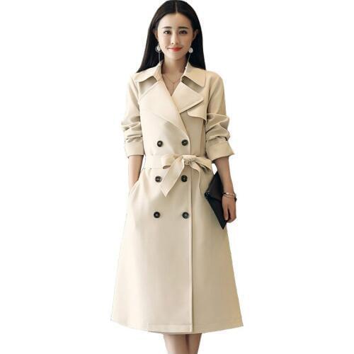 New 2019 Spring Women Trench Coat Medium length Beige Long Windbreaker Plus size Belt Slim Female Outerwear RE2268