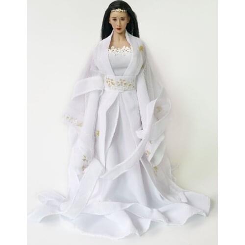 1/ 6 Scale Female Ancient Chinese Style White Embroidered Long Dress Clothing Accessories For 12 Inch Action Figure Dolls