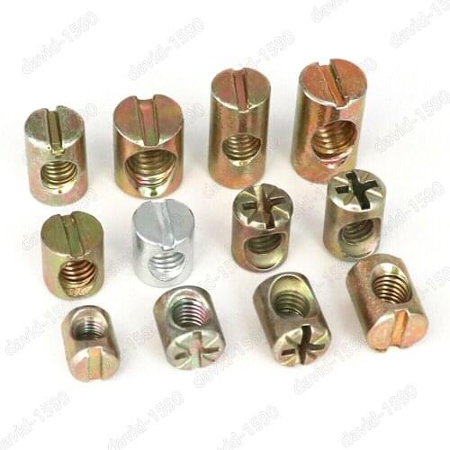 10pcs Slotted M4 M5 M6 M8 M10 Furniture Barrel Nut Dowel Furniture Cot Embedded Nut