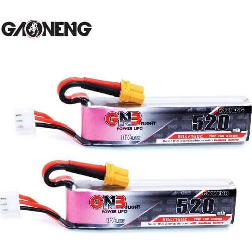 2PCS GAONENG 520mAh 2S 7.6V 80C/160C Slender HV Lipo battery with XT30 Plug for GNG KingKong FPV Drone RC Quadcopter RC parts