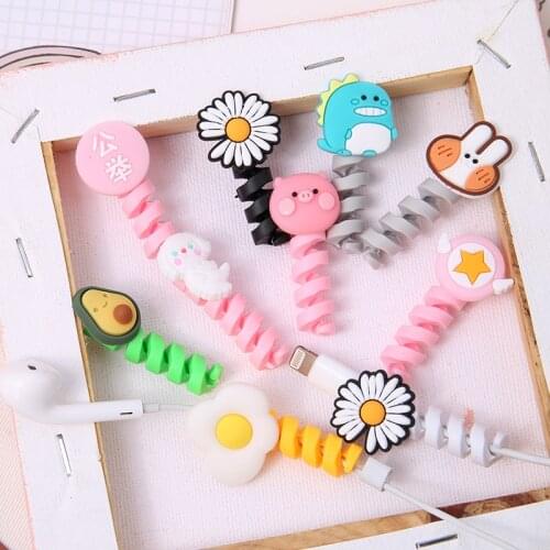 20 pcs Cartoon USB Cable Earphone Protector Cable Winder Spiral Cord Protector For iphone 5 6 7 8 X
