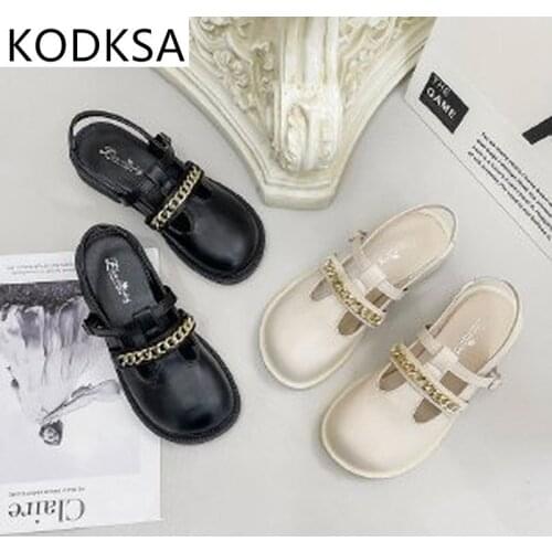 2021 Autumn And Winter New Vintage Mary Precious Metal Buckle Mid-heel Thick Heel Small Leather Shoes