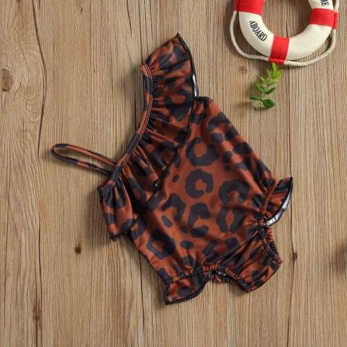 2021 0-4Y Sumemr Kids Baby Girl Swimwear Leopard Print Ruffle One Shoulder One Piece Swimsuit Holiday Beachwear Bathing Suit