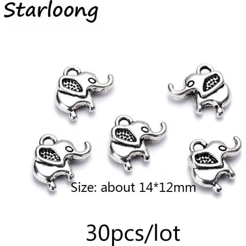 30pcs/lot wholesale antique zinc alloy silver plated little elephant charms pendants for bracelet necklace DIY jewelry making