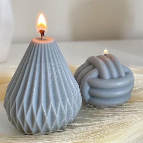 3D Striped Cone Water Dot Origami Scented Candle Silicone Resin Soap Molds Geometric Line Pear Shape For Handmade Tools