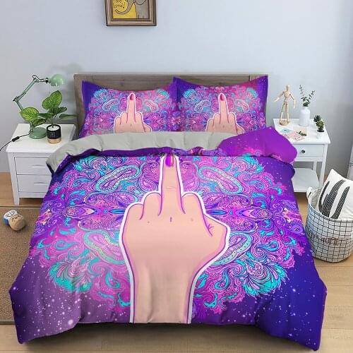 3D Female Hand Showing Middle Finger Over Mandala Elephant Bedding Sets Duvet Cover Bedclothes Quilt Cover