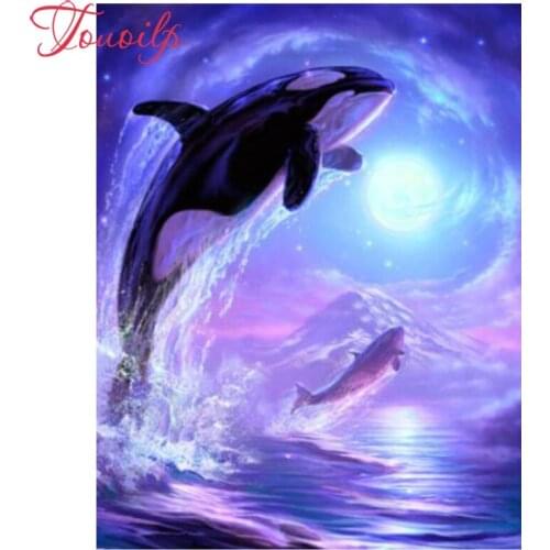 TOUOILP 5D DIY Diamond Painting 100% Full Square/Round Drill "moon Wave dolphin" 5d diy Diamond Embroidery Cross Stitch 3D Decor