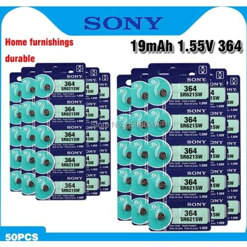 50pcs Sony Original 1.55V 364 SR621SW V364 SR60 SR621 AG1 Watch Battery Button Coin Cell For Watch Toys MADE IN JAPAN