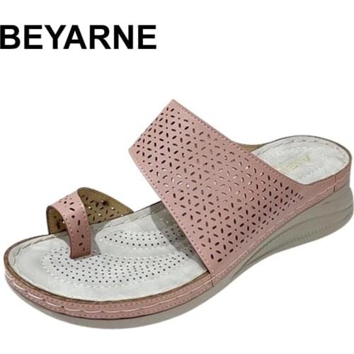 BEYARNEFlower Shoes Woman 2021 Beige Heeled Sandals On A Wedge Female Slippers Med Luxury Slides Black New Flat Designer Summer