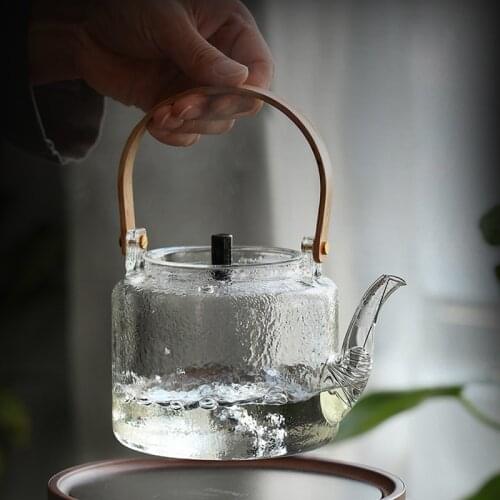 1L Good Clear Borosilicate Glass Teapot Heat-resistant Kettle Flower Tea Set Wooden Handle Loose Leaf Tea Pot Tool Kettle Set