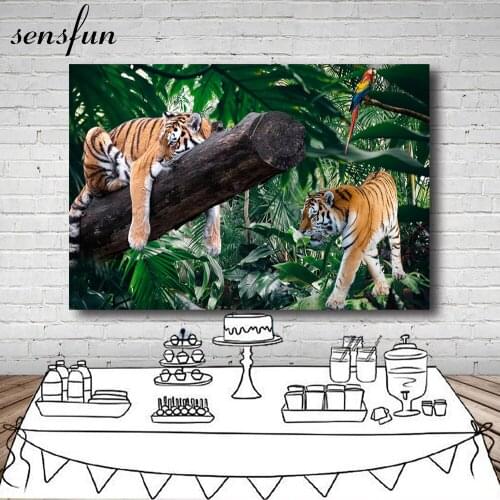 Sensfun Wild Tiger Forest Green Backdrops For Photography Kids Safari Jungle Birthday Party Backgrounds Custom Photocall