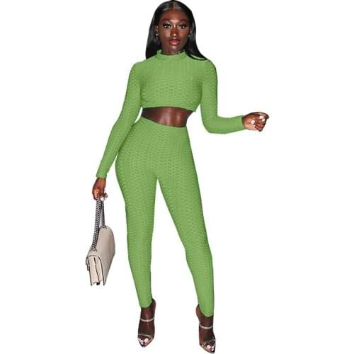 DPSDE 2020 women fashion new sexy movement style sets long sleeve round neck short top elastic long pants two piece sets