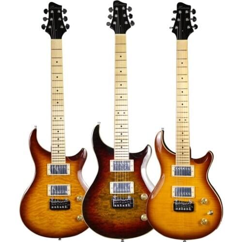 Human electric guitar, peach blossom core body, maple fingerboard, tiger maple veneer, multiple colors, free of freight