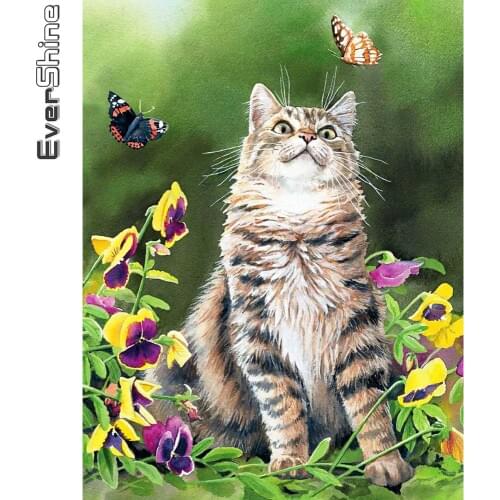 Evershine Diamond Embroidery Cat Cross Stitch Diamond Painting Animal Picture Rhinestone Butterfly Mosaic Home Decor Wall Art