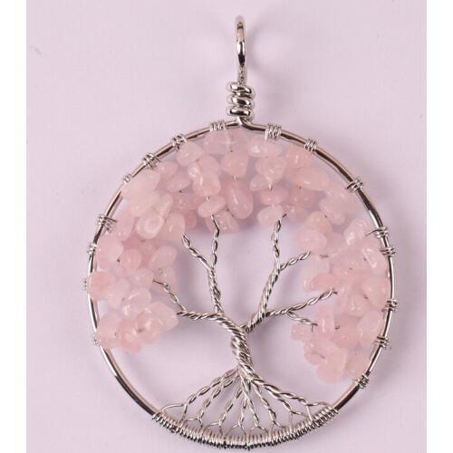 Natural Lucky Tree of life - Rose Crystal Wire Wrap GEM Pendant Jewelry S593