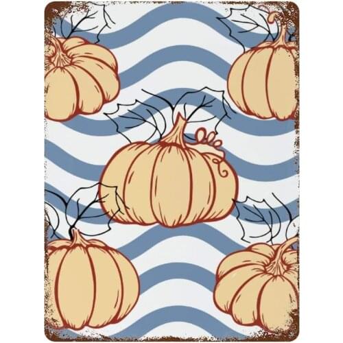 NoBrands Vintage Retro Metal Tin Sign Wall Decor Art Watercolor Thanks Giving Pumpkin Home Decor Plaque Poster Man Cave