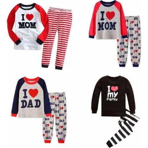 New Baby Boys Girls Pajamas Set Kids Sleepwear Winter Cotton I Love Dad Pattern Nightwear Print Pajama Toddler Clothes Suits