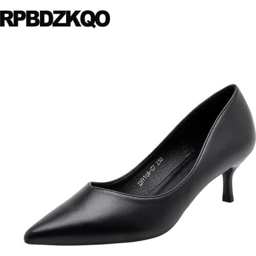 Pointed toe 2019 work thin stiletto scarpin office shoes women pumps casual 3 inch black high heels low suede size 33 medium