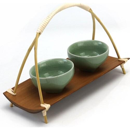 Japan Style Tea Towel Tray Holder Creative Bamboo Small Grip Handle Snack Dessert Platter Tray Dessert Serving Tray Tool Decor