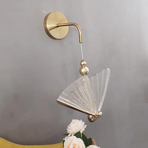 Bedside hanging wall lamp new butterfly light luxury bedroom simple background wall warm decorative lamp personalized aisle