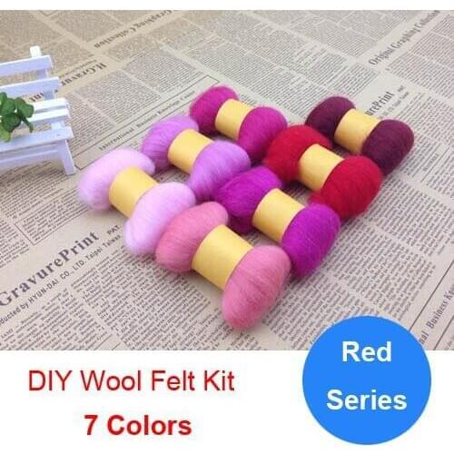 Diy handmade material poke fun wool strip wool felt 5g/color 7colors red series