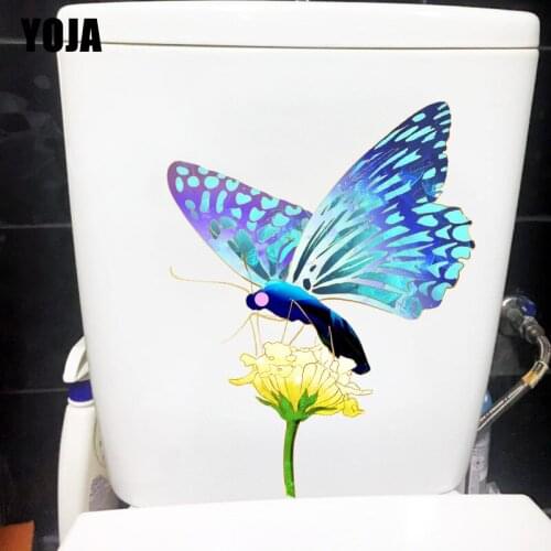 YOJA 22.9X18.9CM Blue Butterfly Flowers Fashion Bathroom Toilet Decor Home Room Wall Sticker T1-2110
