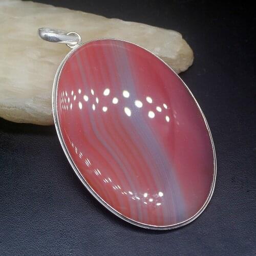 Gemstonefactory Jewelry Big Promotion 925 Silver Natural Solitaire Botswana Agate Women Ladies Gifts Necklace Pendant 0534