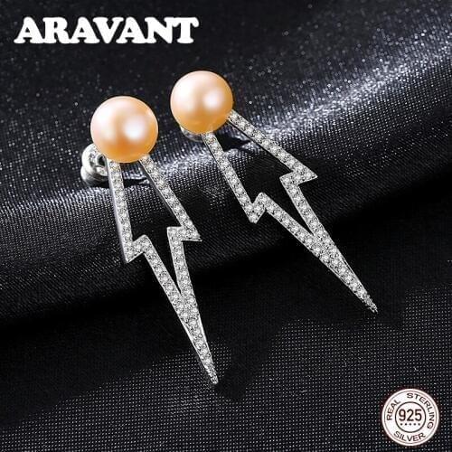 ARAVANT Unique Design 925 Sterling Silver Pave CZ Zircon White Pearl Stud Earrings For Women Sterling Silver Earring Jewelry