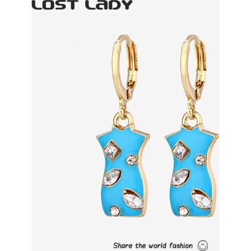 Lost Lady Sexy Cheongsam Shape Diamond Dangle Earrings Womens Earrings Dripping Oil Diagram Jewelry Earrings Fashion Gifts