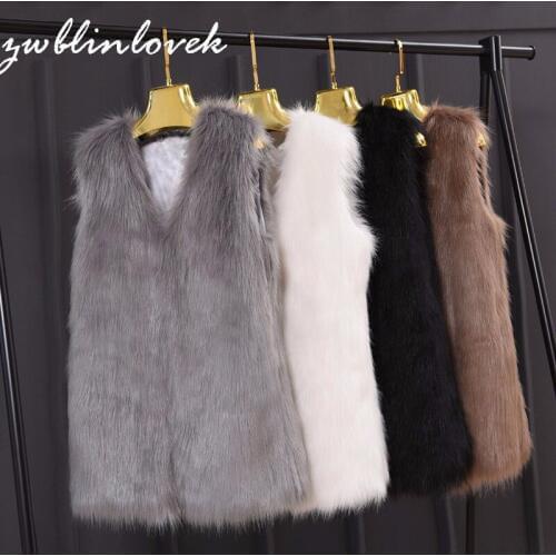 Women Faux Hairy Fur Waistcoat Vest Slim Short Faux Fur Jackets Coat Winter Sleeveless Casual Hairy Outwear Plus 6X 2C0055