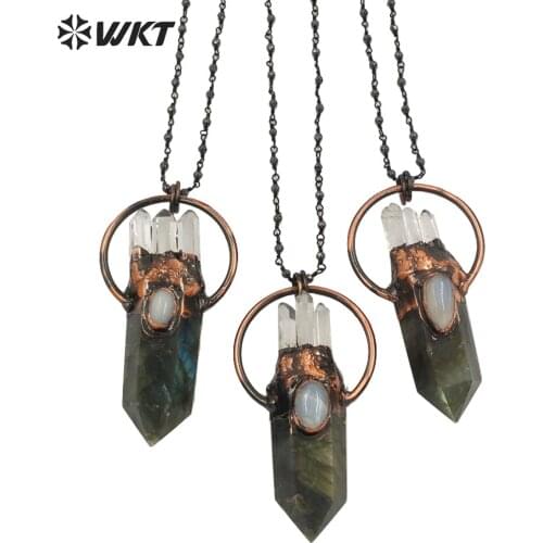 WT-N1262 New Design Natural Labradorite Stone Necklace With Antique Copper Plated Chain Lady Jewelry Necklace