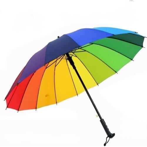 Rainbow Umbrella Rain Women Windproof Portable Folding Sliding Stick Large Beach Sunny And Rain Umbrella Parasol Lace Double