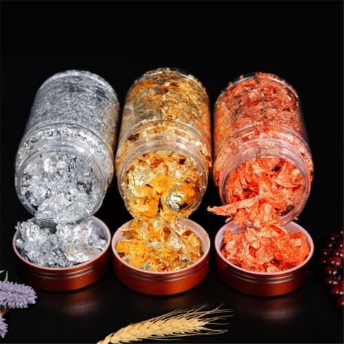 1Bottle Decorative Gold Leaf Flakes 10g Gold Silver Confetti DIY Nail Art Painting Material Decorating Foil Paper Party Supplies