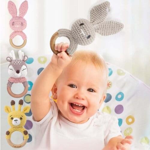 1pc Baby Teether Safe Wooden Toys Mobile Pram Crib Ring DIY Crochet Rattle Soother Bracelet Teether Set Newborn Educational Toys