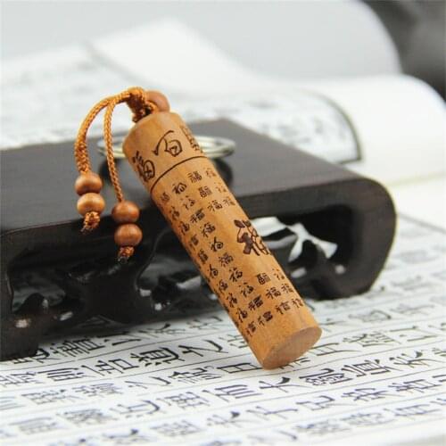 1PC Wood Carving Buddha Pendant Keychain Lucky Jewelry Buckle Unisex Chinese Buddha Keyring For Car Bag Wholesale