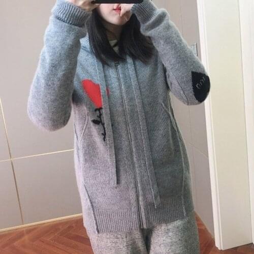 100% Cashmere 2021 Spring New Long-sleeved Hooded Knitted Cardigan Casual Women Sweater