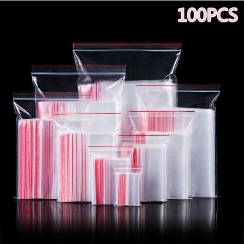 100pcs/pack Resealable Zip Lock Bags Self Seal Clear Plastic Poly Bag Food Storage Package Reclosable Vacuum Fresh Bag